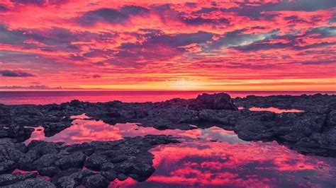 X Horizon Sea Nature Landscape Sunset Reflection Clouds Pink