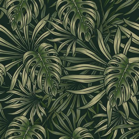 Premium Vector Tropical Foliage Green Seamless Pattern With Monstera