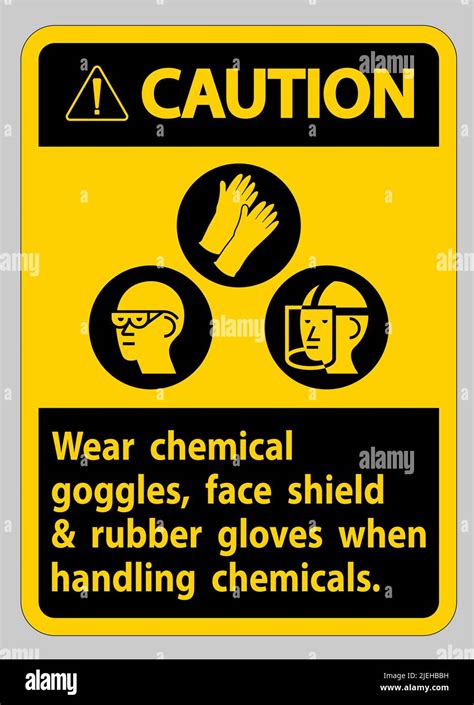 Caution Sign Wear Chemical Goggles Face Shield And Rubber Gloves When