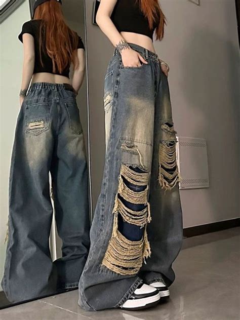 Y2k Retro Spicy Girl Hiphop Made Old Hole Jeans For Women Korean Style