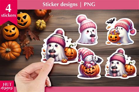 Pink Halloween stickers png Cute Pink Ghosts PNG (4226767)