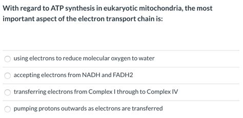 Solved With regard to ATP synthesis in eukaryotic | Chegg.com