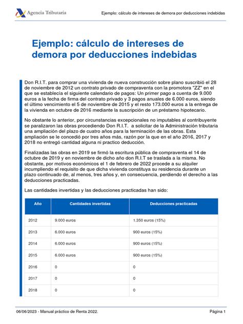 Ejemplo Cálculo De Intereses De Demora Por Deducciones Indebidas Pdf Interés Hipotecas