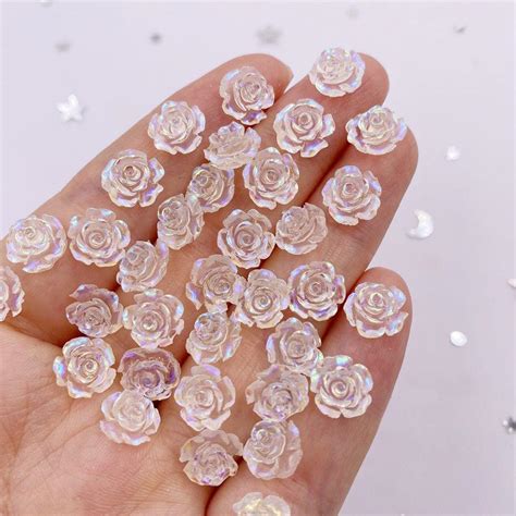 Cheap Pcs Mm Ab Resin Glitter Rose Flatback Flower Rhinestone Gem