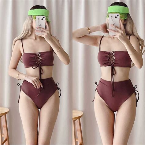 Drawstring Side High Waisted Bikini Swimsuit Swinmwear Shopee Philippines