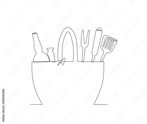 Continuous line art drawing of Grocery food basket, preparing for bbq. Grocery food basket ...