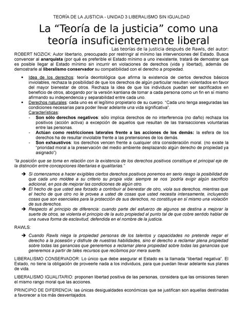 3 Teoría De La Justicia Unidad 3 Liberalismo Sin Igualdad TeorÍa De