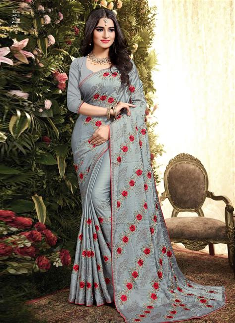 Shop Grey Silk Classic Saree Online 154926