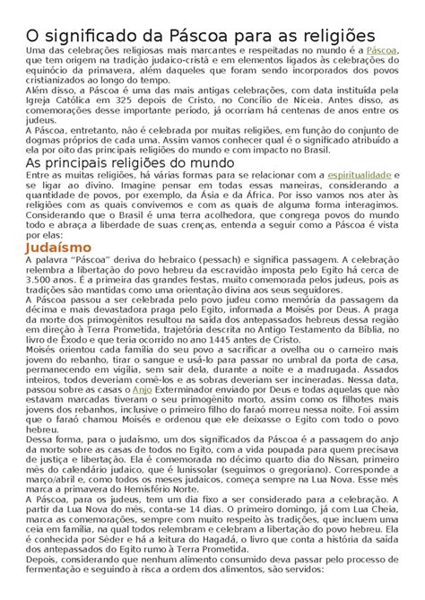 Texto Origem E Significado Da Páscoa Com Interpretação