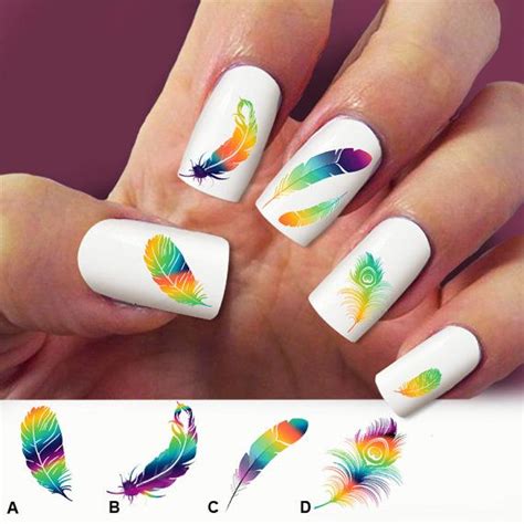 60 Nail Decals Feathers Peacock Raimbow Nail Art Nail Art Design