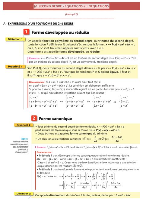 Solution Math Matiques Le Second Degre Resume De Cours Studypool