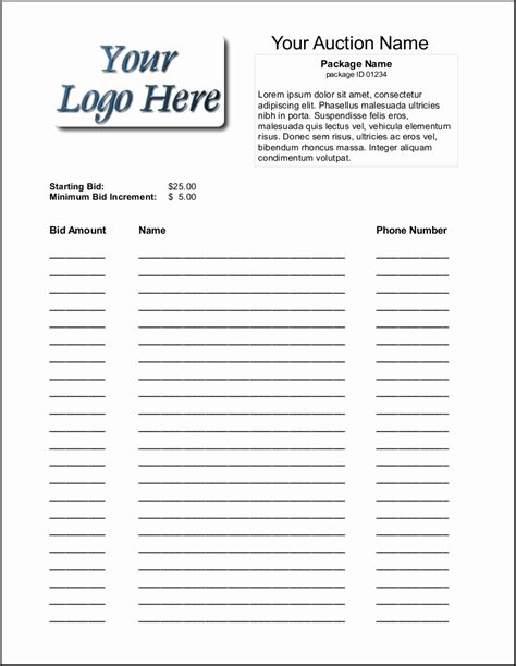 Silent Auction Item Description Template