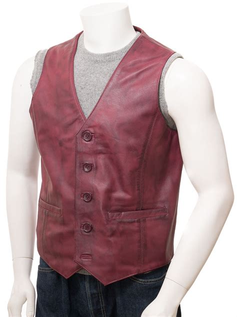 Men S Burgundy Leather Waistcoat Dolton Men Caine