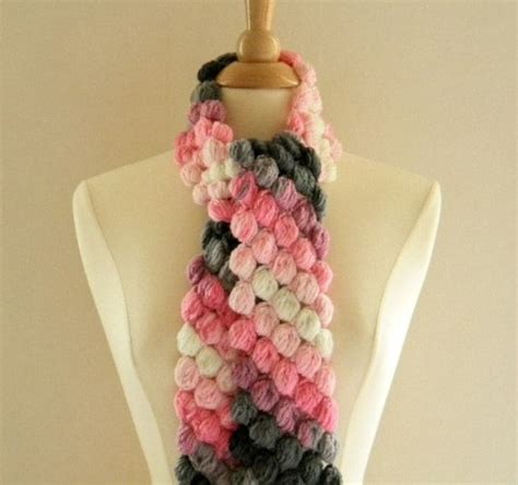 Crocheted Womens Puffy Bobble Scarf Neckwarmer Shades Of Pink