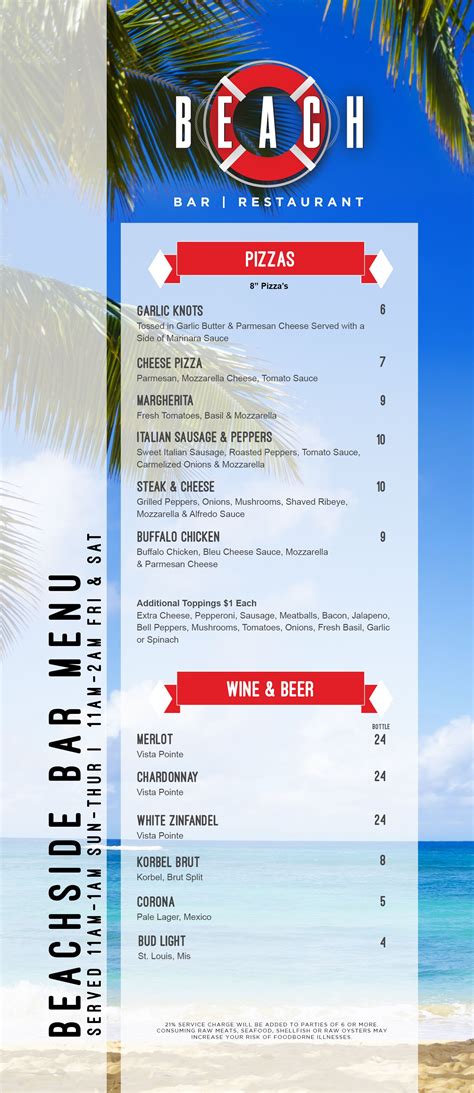 Beach Bar Menu Printing | Menu printing, Buffalo chicken sandwiches ...