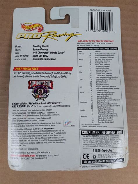 1998 Hot Wheels 1st Edition Pro Racing Collector Edition 40 Sterling Marlin EBay
