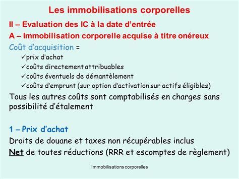 Les Immobilisations Corporelles I D Finition Et L Ments Constitutifs