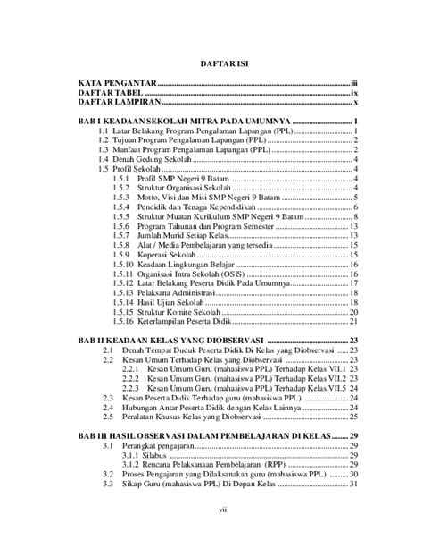 Doc Contoh Daftar Isi Laporan Ppl