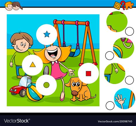 Match pieces puzzle with kids on playground Vector Image