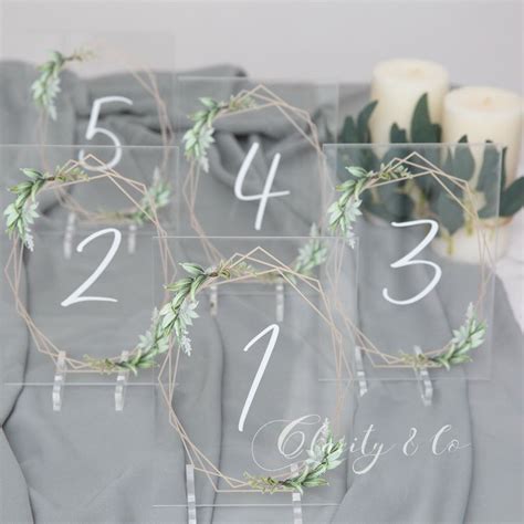 Acrylic Wedding Table Numbers Geometric Greenery Leaves CT013