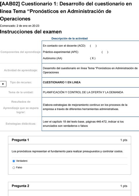 Examen Aab Cuestionario Desarrollo Del Cuestionario En L Nea Tema