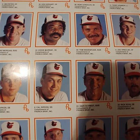 Card Uncut Sheet Of Baltimore Orioles Trading Cards Cal Ripken