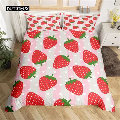 Duvet Cover Lovely Cartoon Strawberry Bedding For Girl Te Set