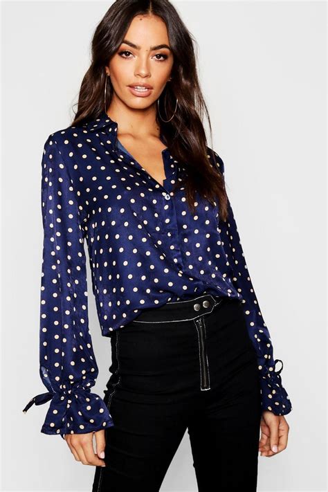 Satin Polka Dot Shirt Polka Dot Shirt Outfit Polka Dots Shirt Outfit