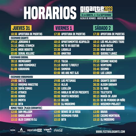 Horarios Del Festival Gigante Mercadeo Pop