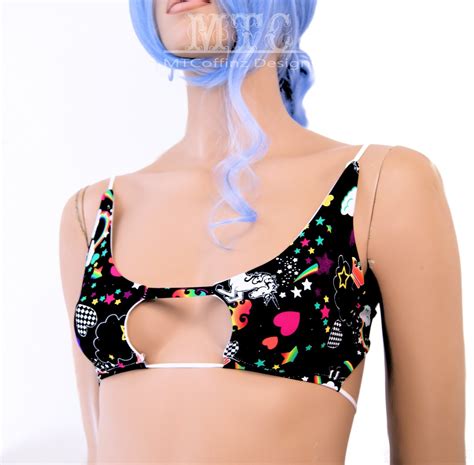 Rave Top Rainbow Unicorn Bikini Neon UV Reactive 80 S EDM Dance