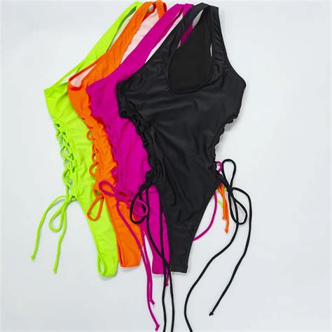 Bandage Orange Neon Swimsuit One Piece Thong Swimwear Bathing Suits Womens Sexy 2020 Swimwear