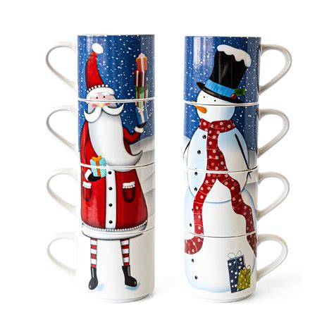 Over And Back Santa And Snowman Christmas Kitchenware Stackable Coffee