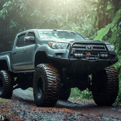 Hilux with big off road tyres in a rain forest : r/aiArt