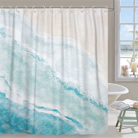 Amazon Gcirec Beach Shower Curtain Teal Blue Coastal Ocean Beach