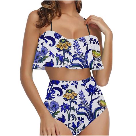 Augper Women S Ruffled Bikini Swimsuit Set Walmart