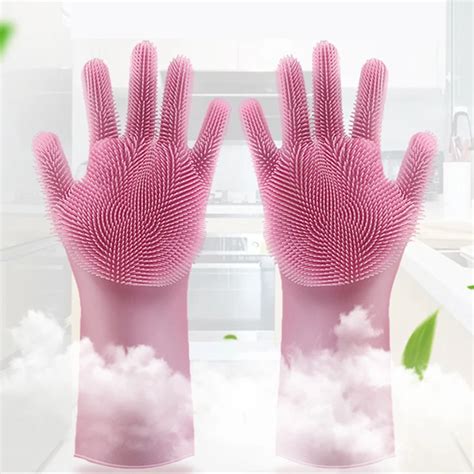 Kitchen Cleaning Gloves Silicone Dish Scrubber Glove Dishwashing Magic