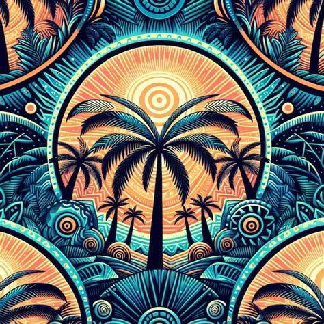 Premium Psd Hyperrealistic Tropical Exotic Colorful Coconut Palm Tree Beach Pattern