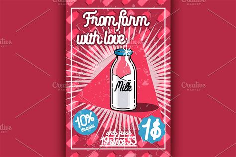 Color vintage Milk poster | Pre-Designed Illustrator Graphics ...