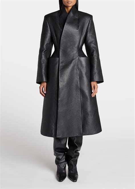 Balenciaga Hourglass Leather Coat In Black Lyst