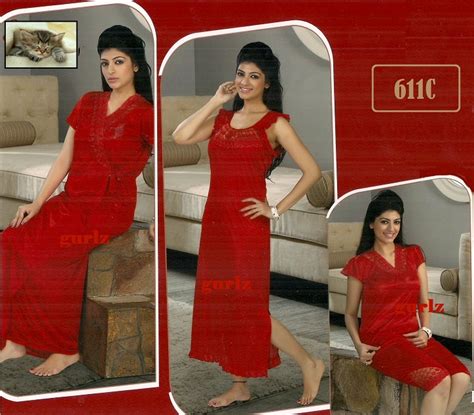 Hot Sleep Wear 4pcTop Capri Nighty Robe Set Womens Fun 611C Red Bedroom Set Prices In India