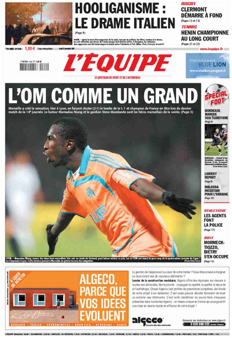 L Équipe Front Page from November 12 2007