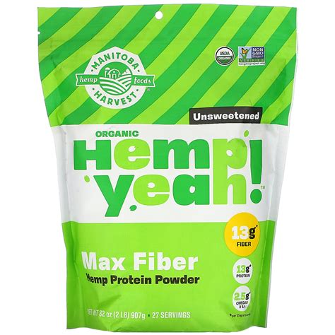 Manitoba Harvest Hemp Yeah Max Fiber Hemp Protein Powder Unsweetened 32 Oz 907 G