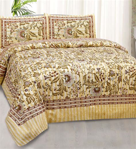 Buy Yellow Solid Tc Cotton Double Bedsheet With Pillow Covers