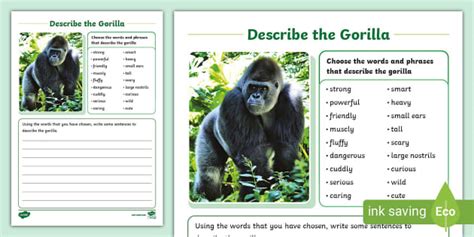 Describe The Gorilla Writing Activity Gorilla Twinkl