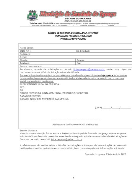 Fillable Online Estado Do Maranho Recibo De Retirada De Edital