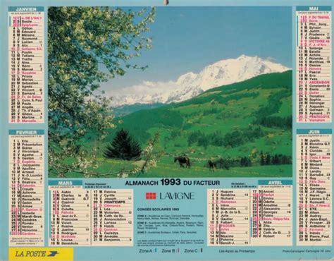 CALENDRIER DES POSTES ALMANACH DU FACTEUR ORIGINAL DE 1993 LA POSTE