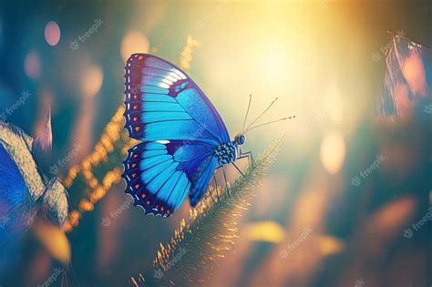 Borboleta Azul Voar Na Natureza De Manhã Foto Premium