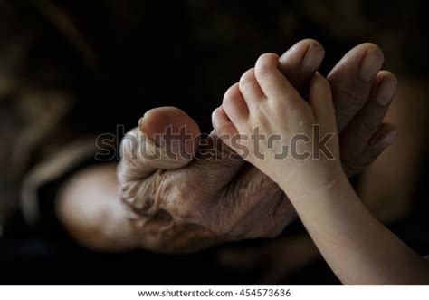 Close Baby Hands Holding Grandmother Stock Photo Edit Now 454573636