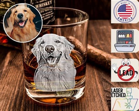 Etched Pet Photo Rocks Glass Custom Pet Portrait Pet Memorial Whiskey