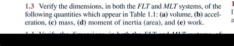 Solved Verify The Dimensions In Both The Flt And Mlt Chegg